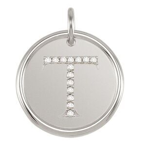 1/15 Ctw G-H, I1 Diamond Initial 17mm 14k White Gold Pendant Letter T